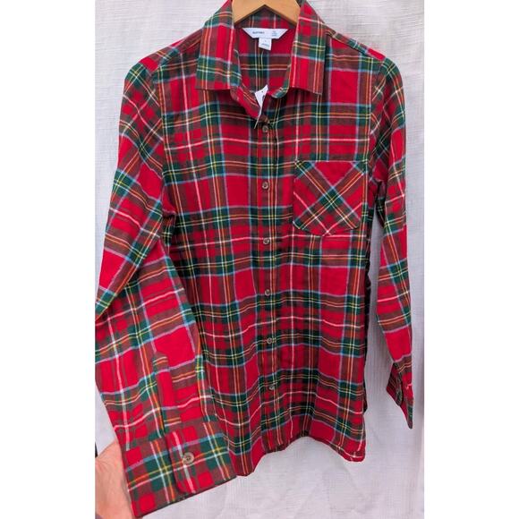 Old Navy Womens Lightweight Flannel Tunic Shirt Red Tartan Size Medium NWT - Picture 2 of 4
